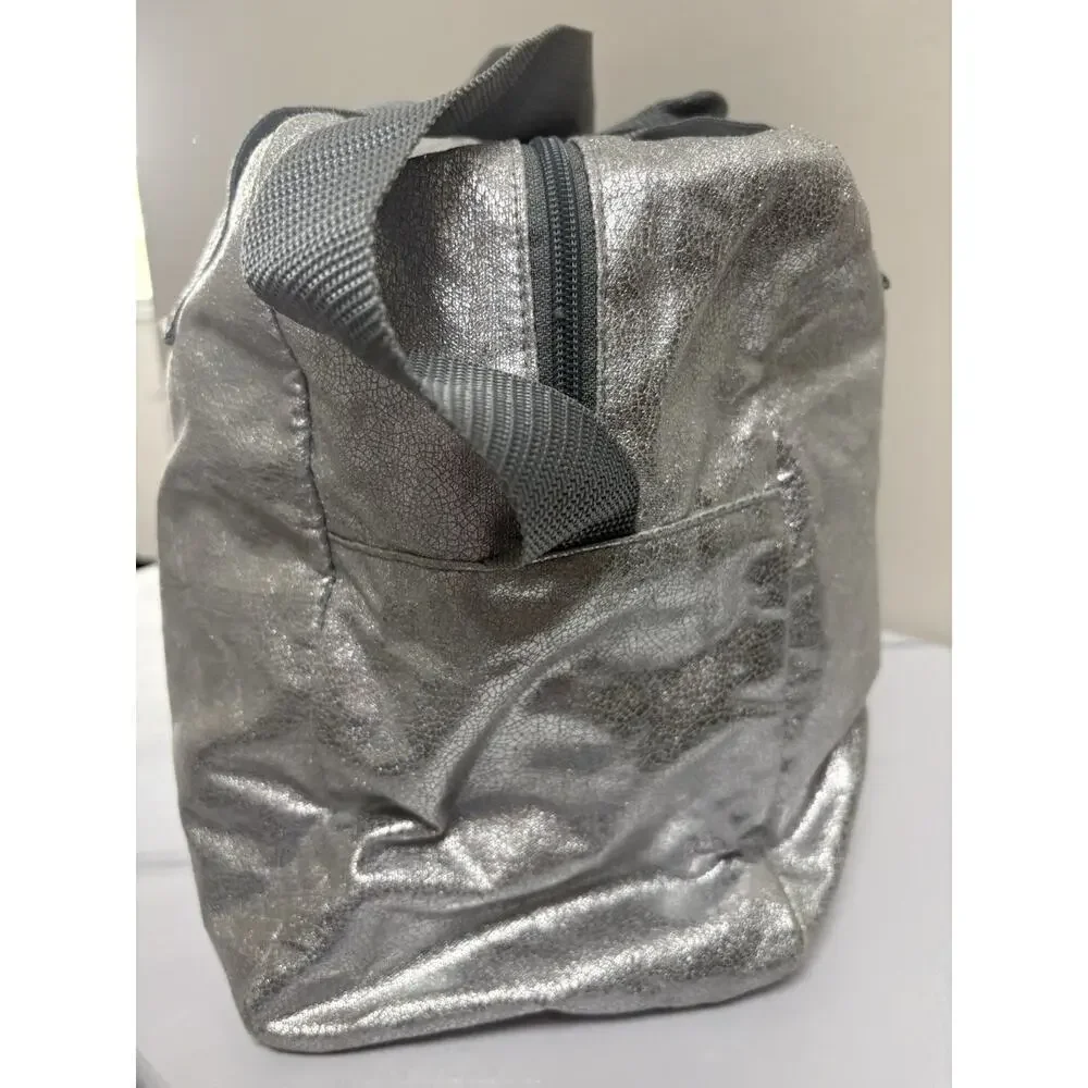 Justice Silver Metallic Duffel Bag Live Justice Heart‎ Logo Tween Gym Dance